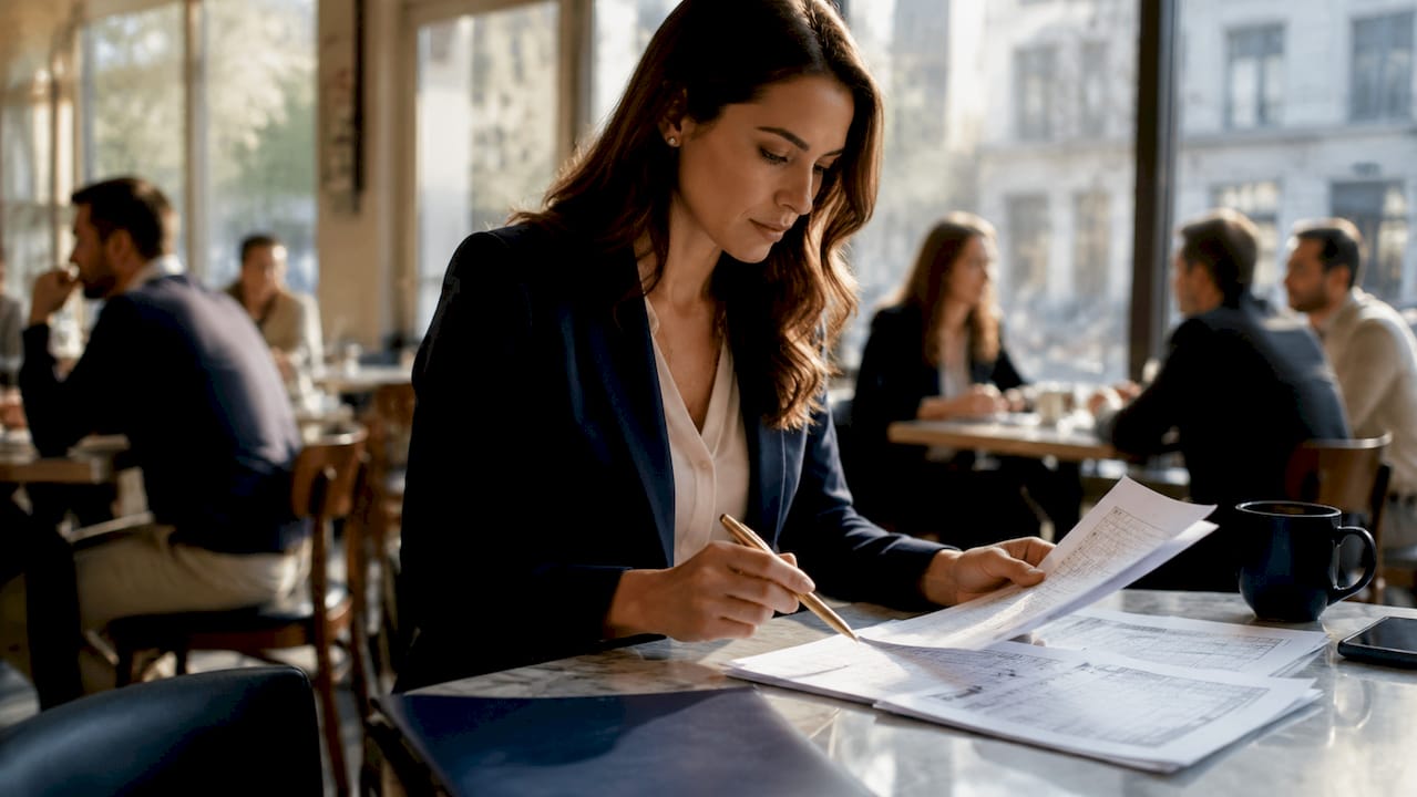 Law firm accountant reviewing trust account papers