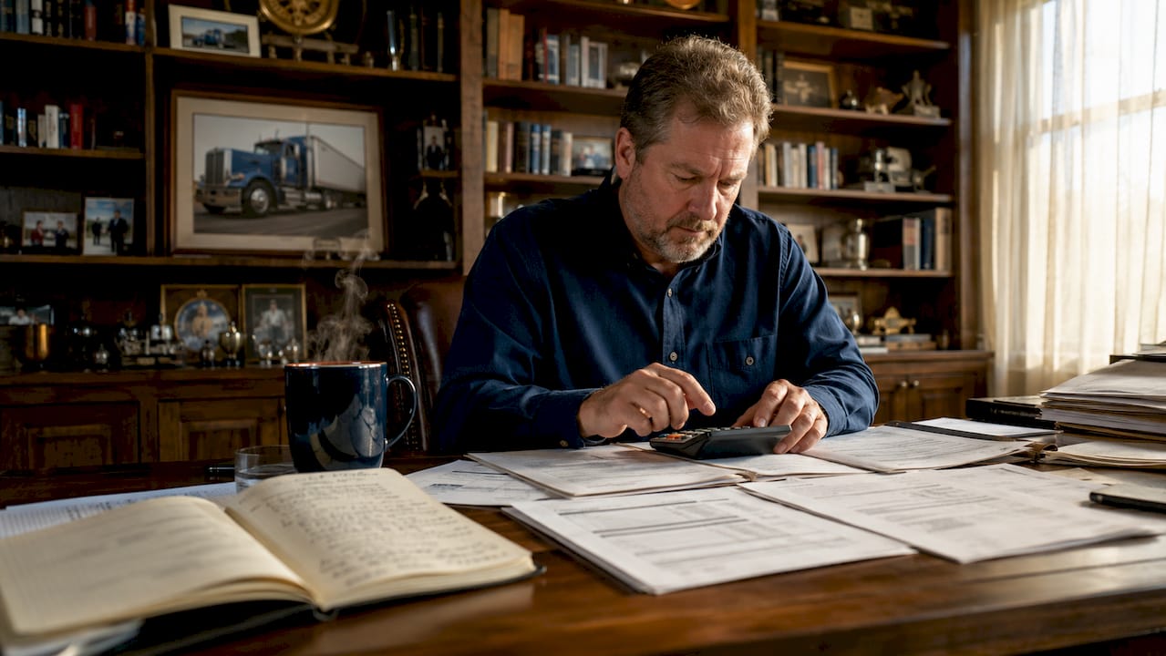 Trucking businessman calculating depreciation taxes