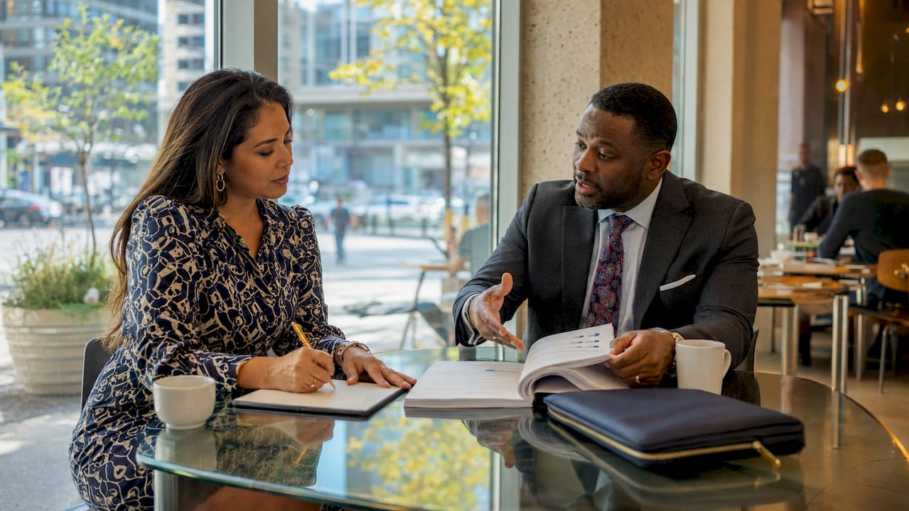 Business owner and advisor discussing finances