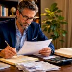 Man reviewing tax deduction checklist at home