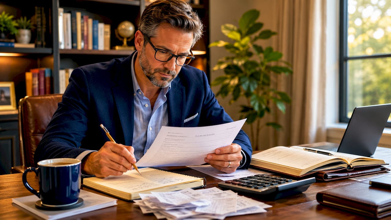 Man reviewing tax deduction checklist at home