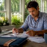 Investor organizing real estate accounting papers