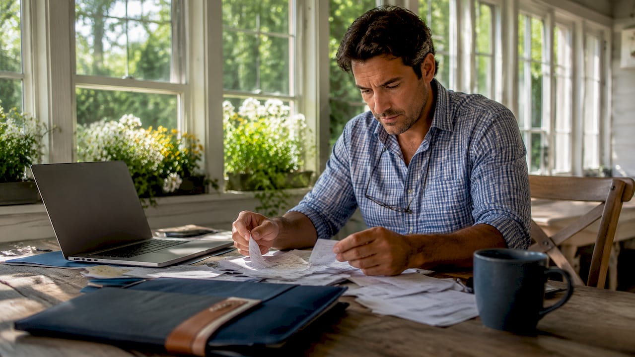 Investor organizing real estate accounting papers