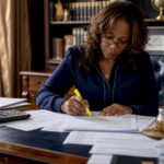 Business owner reviewing tax documents