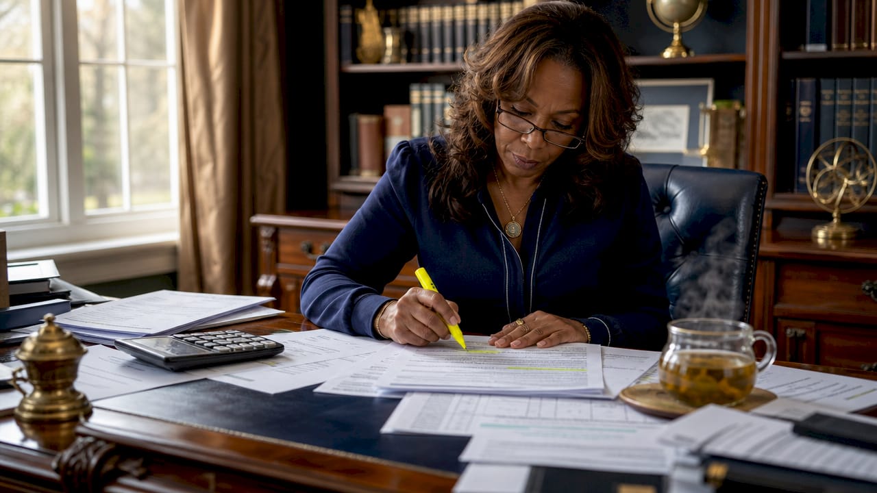 Business owner reviewing tax documents