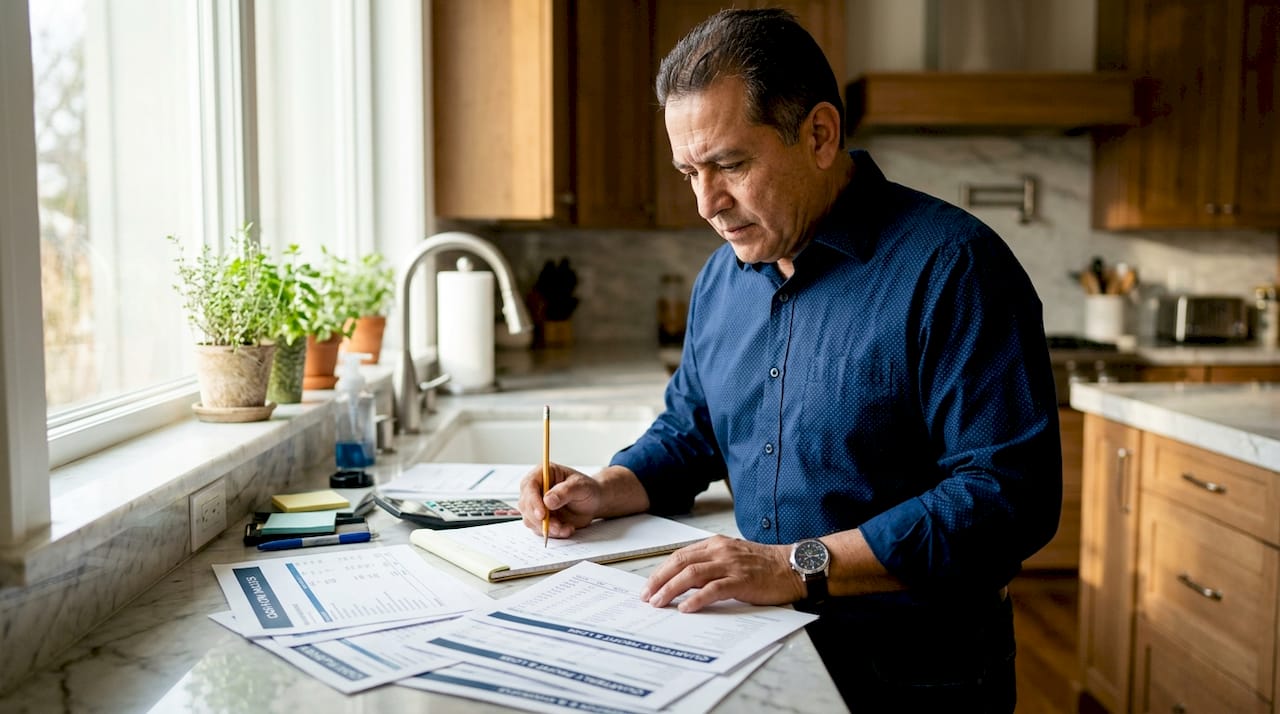 HVAC owner reviewing financial documents
