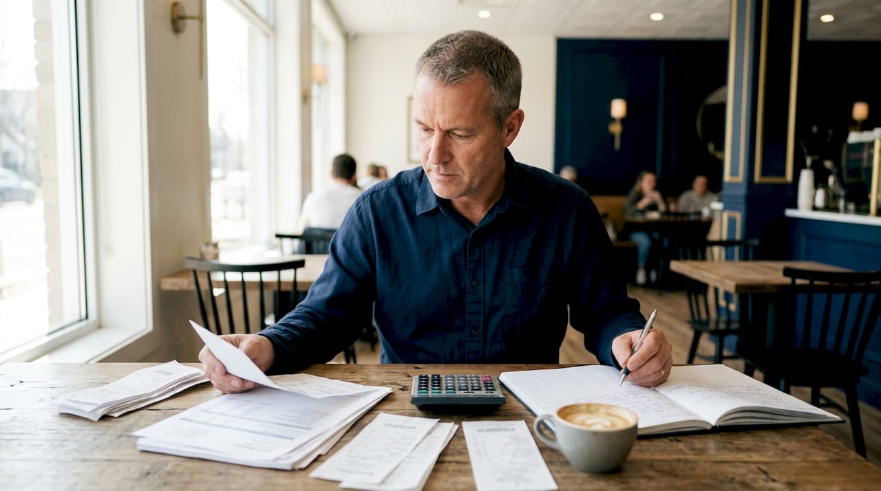 Trucking business owner reviewing financial documents