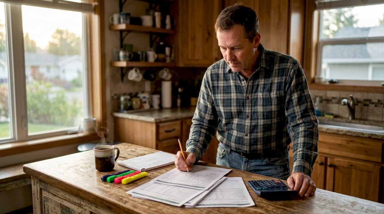 Truck owner reviewing profit and loss statements