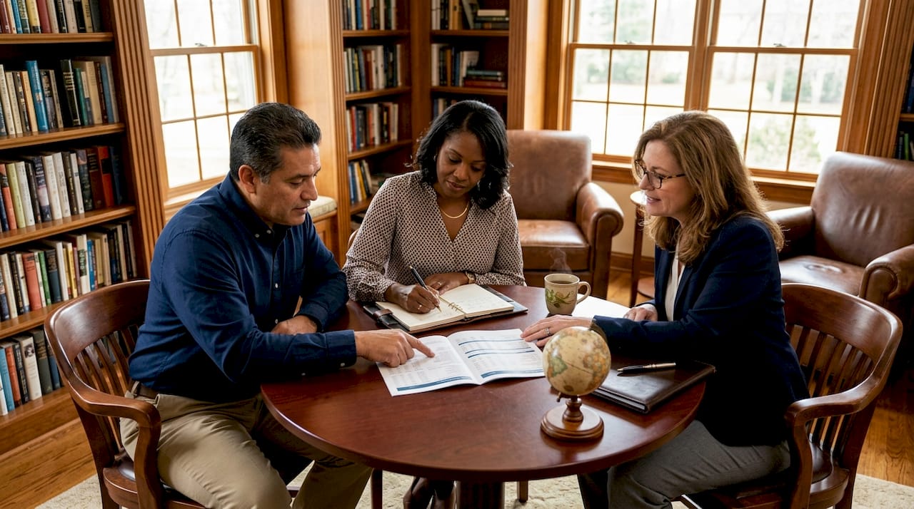 Small business owners consulting financial advisor