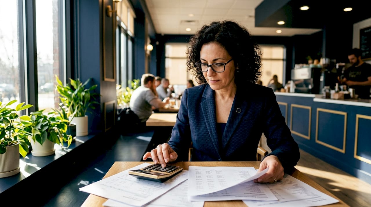 Small business owner reviewing financial documents