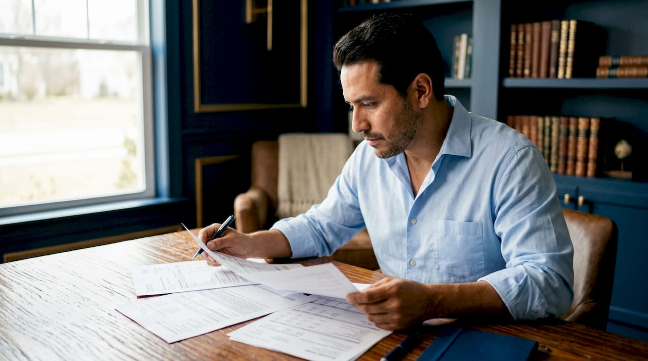 Small business owner reviewing financial documents