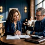 Real estate developer reviewing financial reports