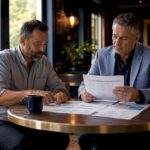 Business owner and advisor reviewing financial reports