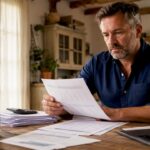 Plumbing business owner reviewing cash flow sheets