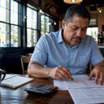 Trucking owner reviewing freight invoices
