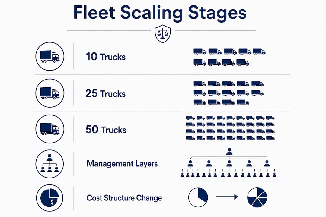 Infographic detailing scaling thresholds for trucking fleets