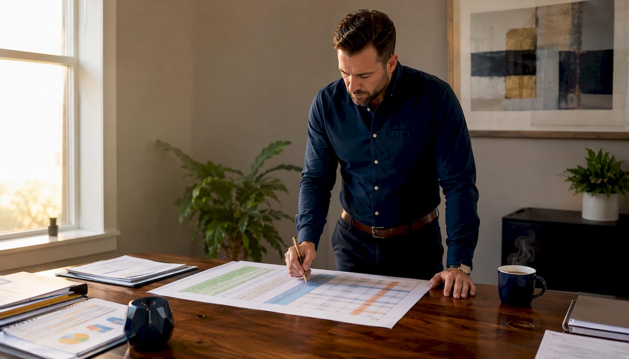 Plumber reviewing account numbering on paper