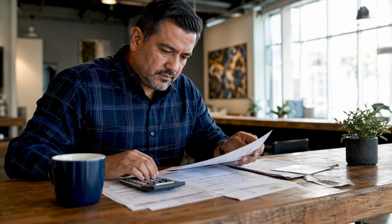 HVAC business owner reviewing cash flow documents