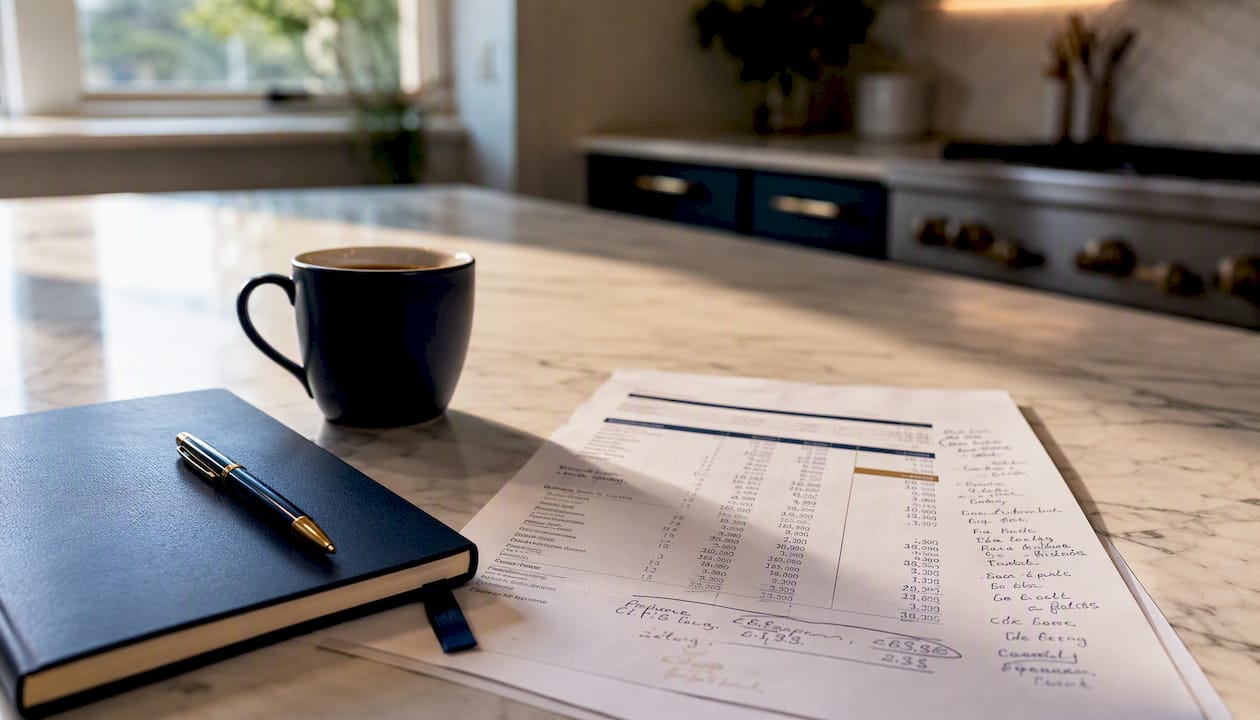 Close-up of segmented profit and loss report with notes
