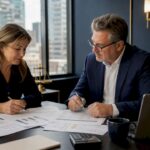 Business owner reviewing financial documents with advisor