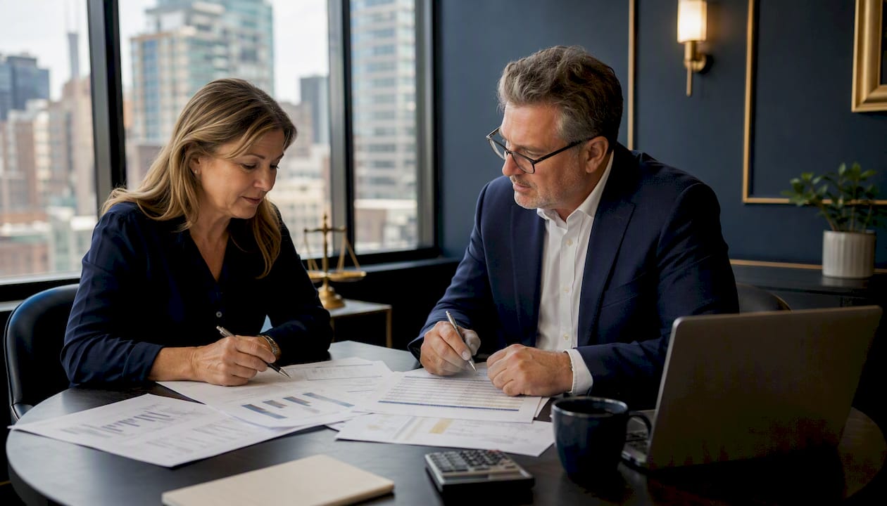 Business owner reviewing financial documents with advisor