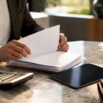 Consultant hands arranging financial summaries
