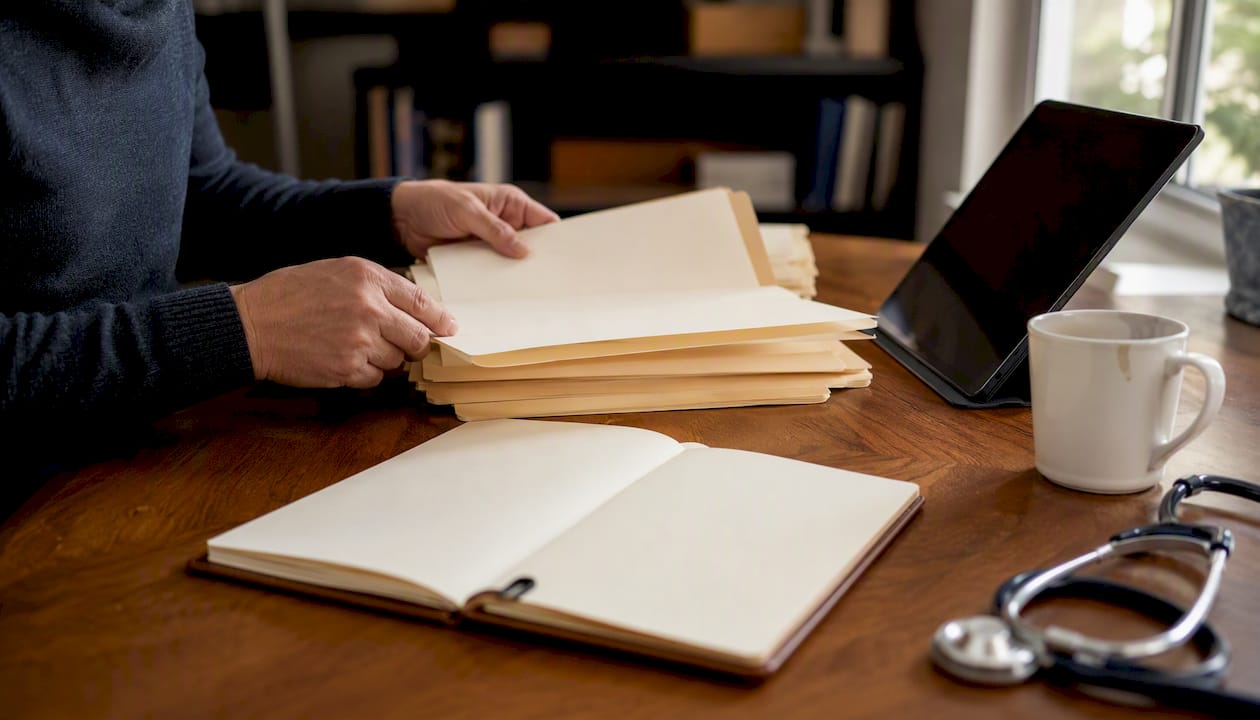 Healthcare practice financial review close-up