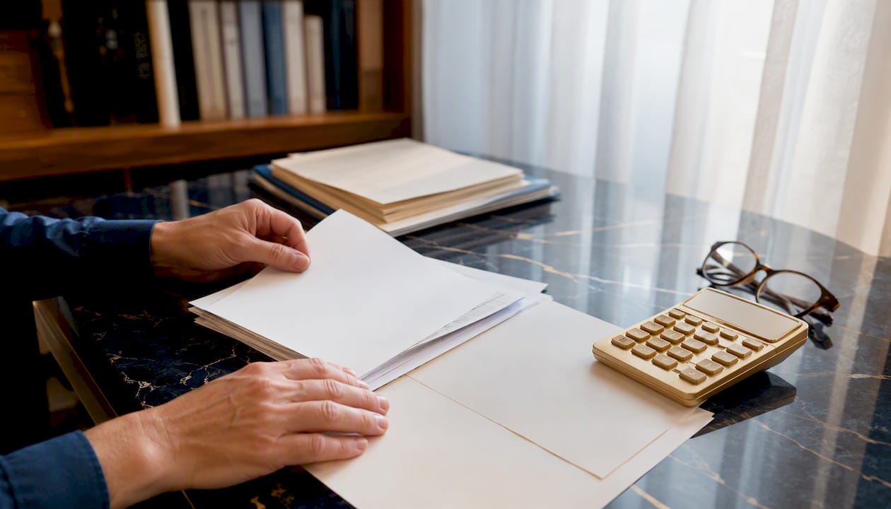 Hands working on payroll reconciliation