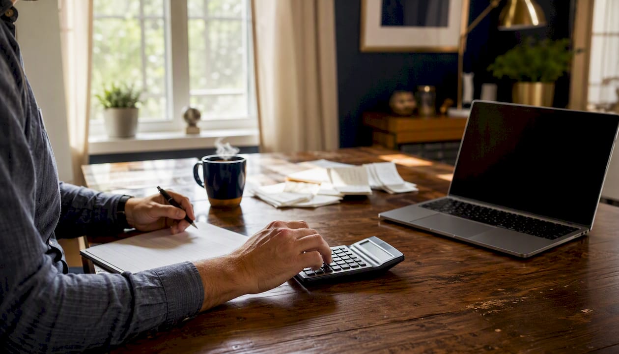 Small business owner calculating expenses