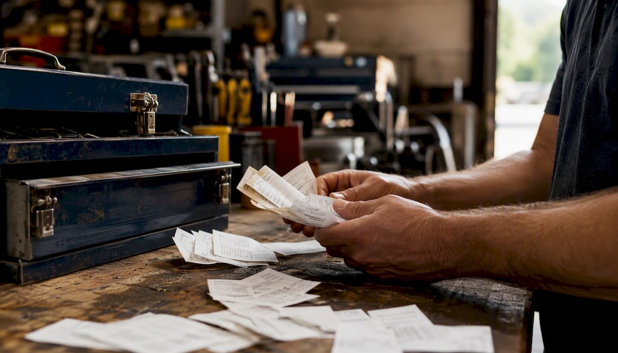 Technician handling itemized receipts