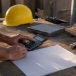 Hands calculating construction costs on a job schedule