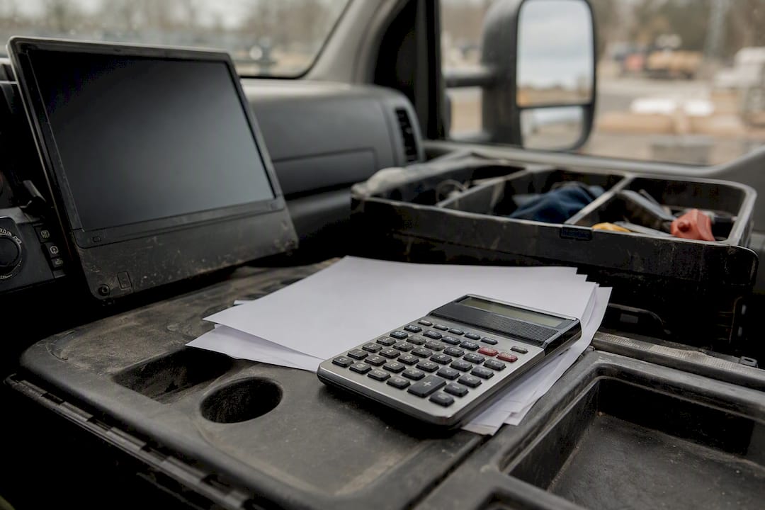 Service truck console with financial tools