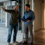 Contractor checking project completion milestones