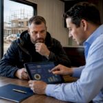 Contractor reviewing payment activity with advisor