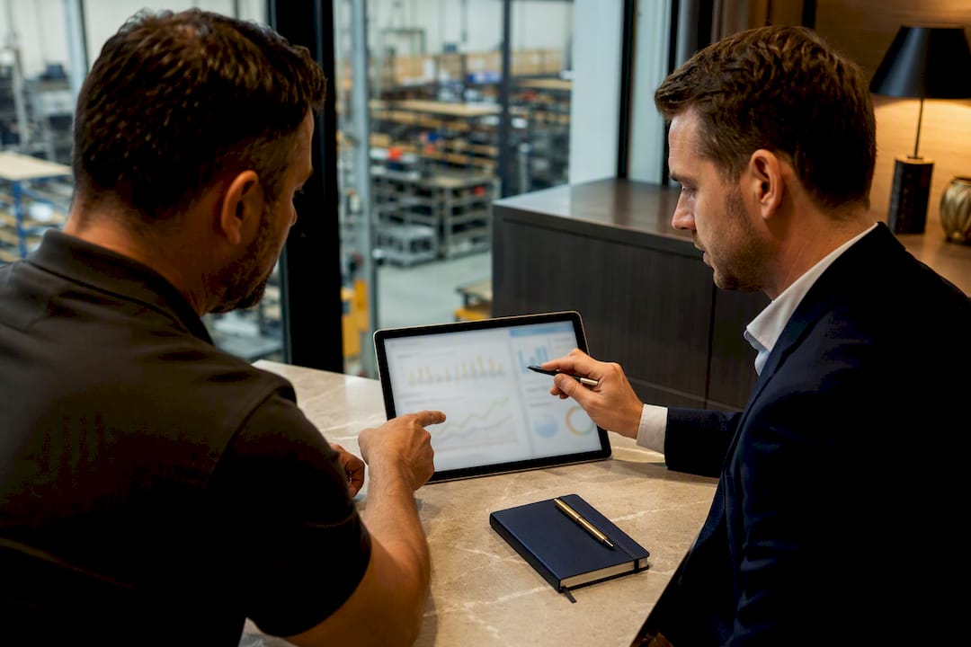 Owner and CFO reviewing service business finances