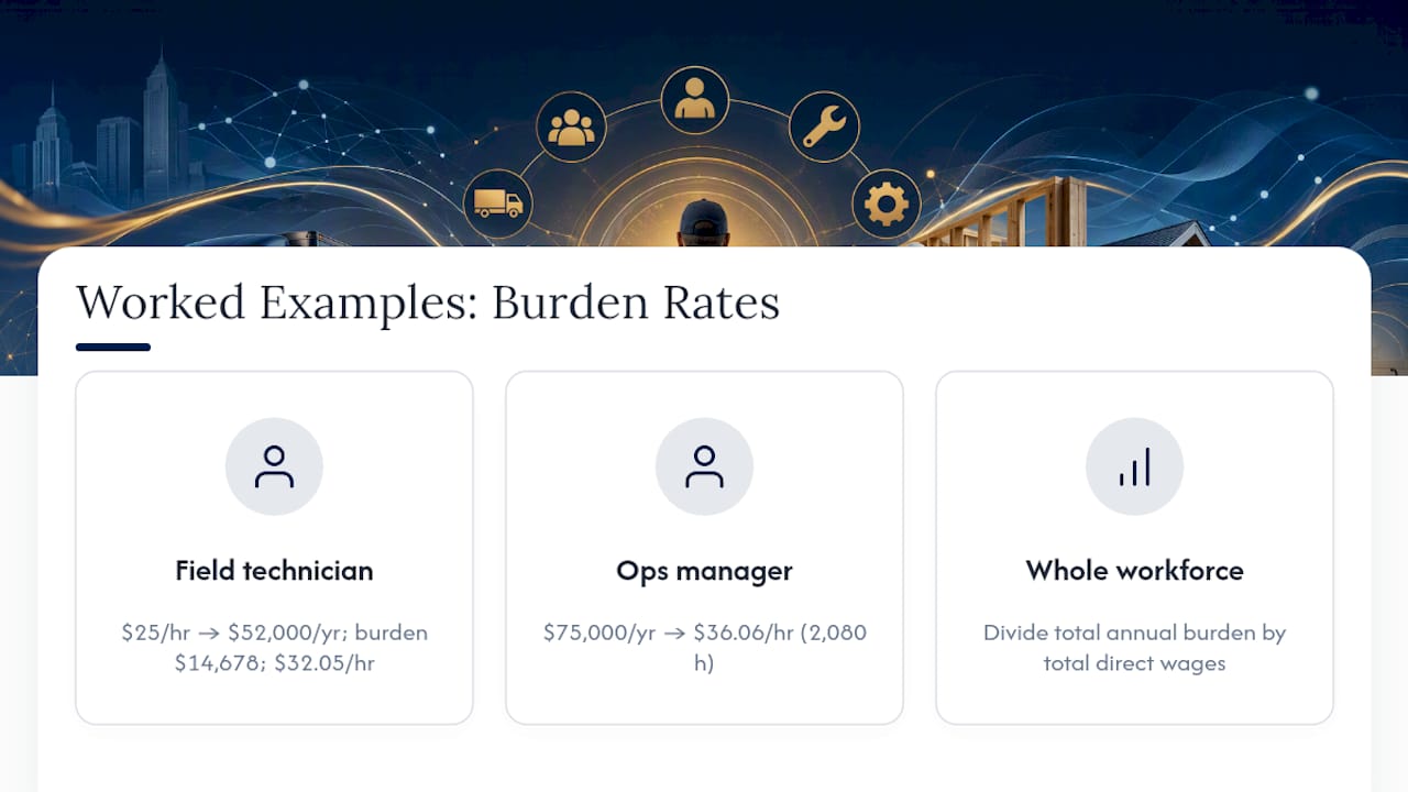 Worked Examples: From Wages to Fully Burdened Rate — overview diagram