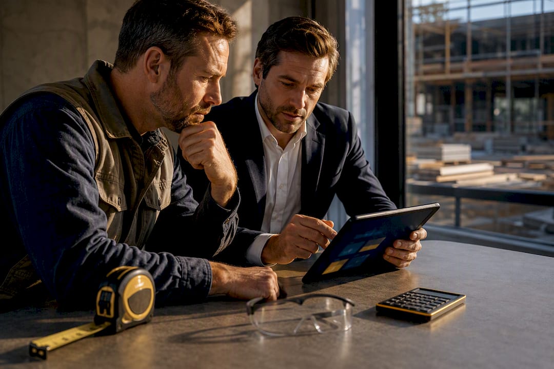 Contractor reviewing job cost figures