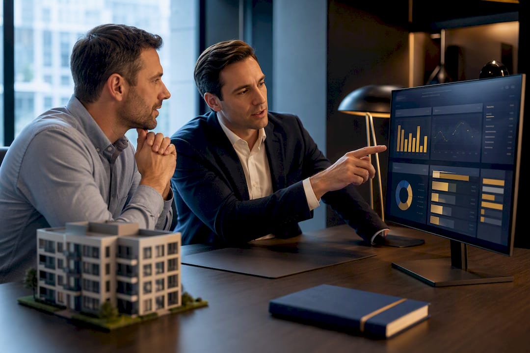 Property manager reviewing property KPI dashboard
