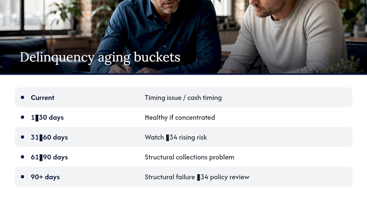 Property delinquency aging buckets and thresholds