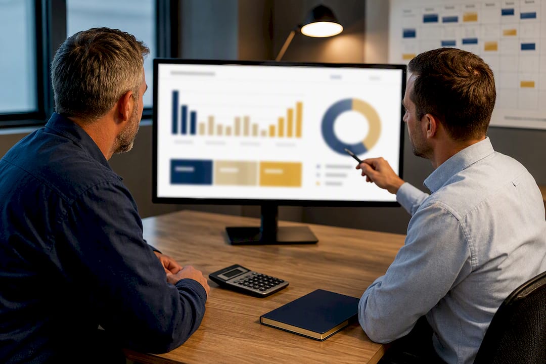 Trade business owner reviewing customer profitability