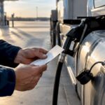 Fleet owner reviewing truck fuel records
