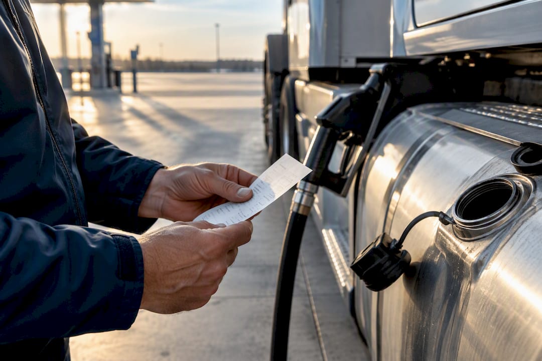 Fleet owner reviewing truck fuel records