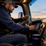 Owner-operator checking truck mileage before route