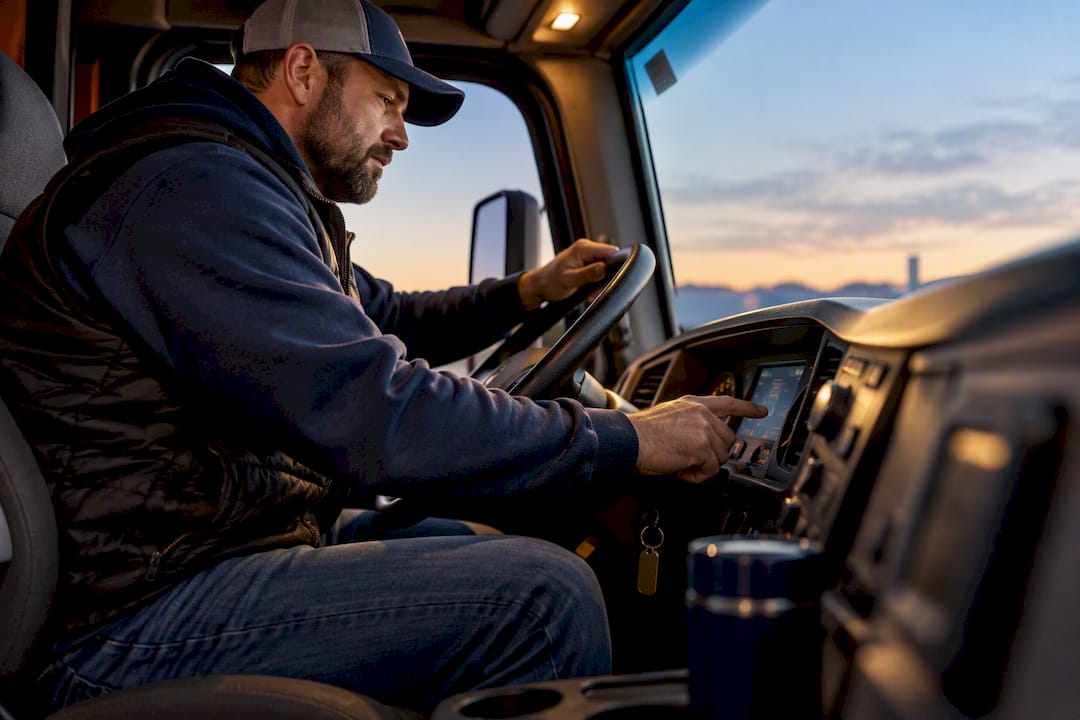 Owner-operator checking truck mileage before route